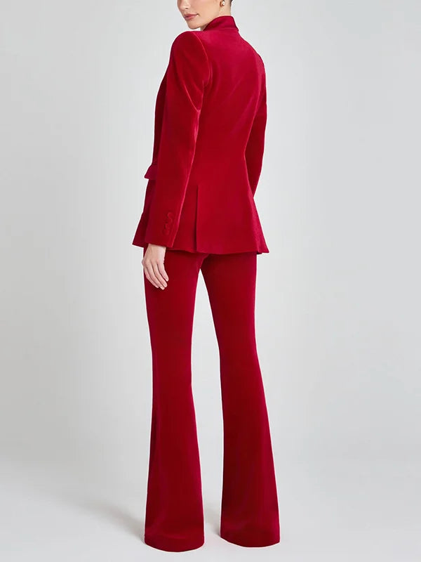 G&S Milano™ | Blazer in Velluto Rosso con Revers a Picco