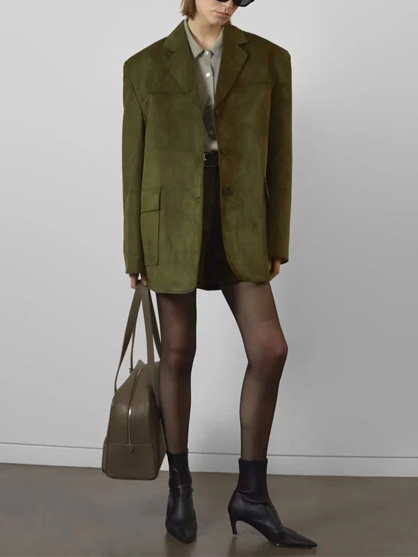 G&S Milano™ | Blazer Oversize in Suede Verde Militare