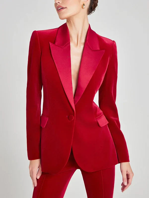 G&S Milano™ | Blazer in Velluto Rosso con Revers a Picco