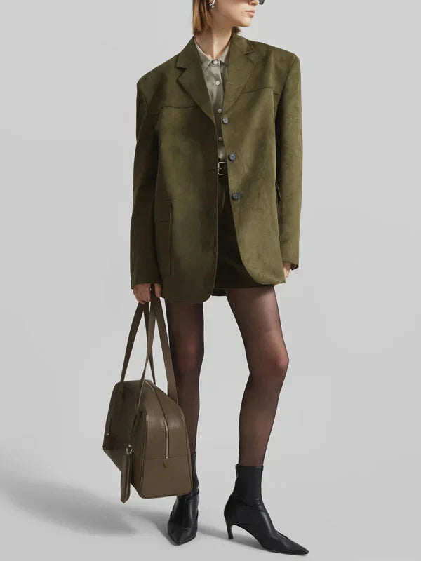 G&S Milano™ | Blazer Oversize in Suede Verde Militare