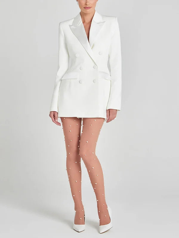 G&S Milano™ | Blazer Bianco Doppiopetto in Raso