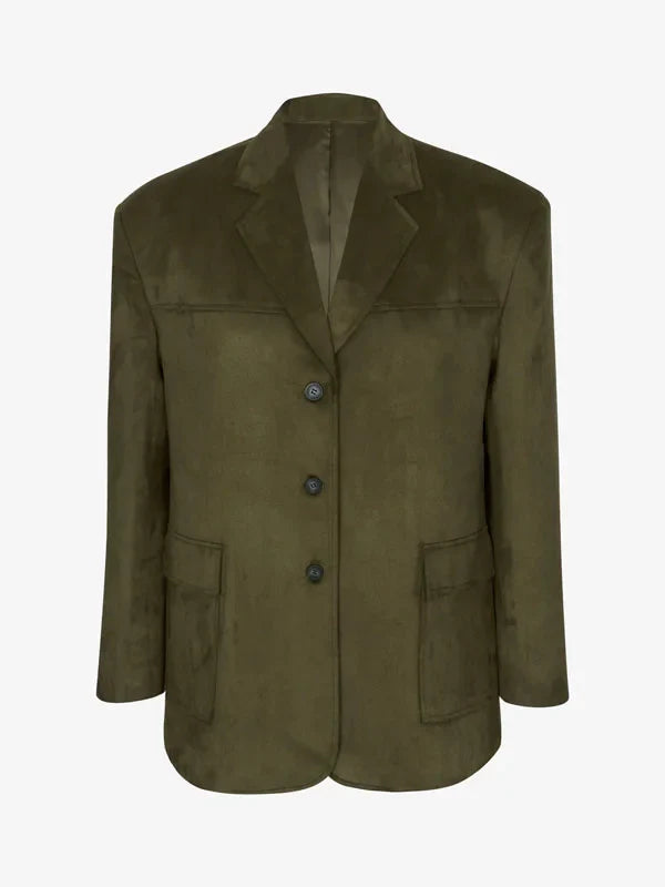 G&S Milano™ | Blazer Oversize in Suede Verde Militare
