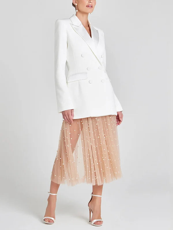 G&S Milano™ | Blazer Bianco Doppiopetto in Raso