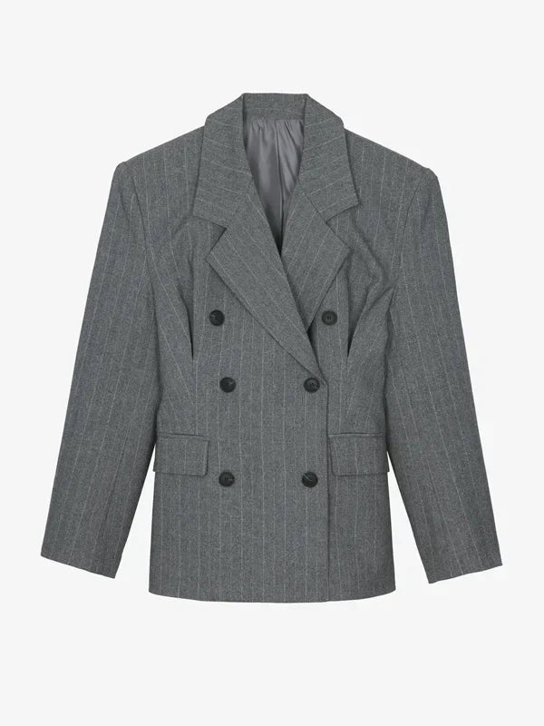 G&S Milano™ | Blazer Grigio Striato con Cintura