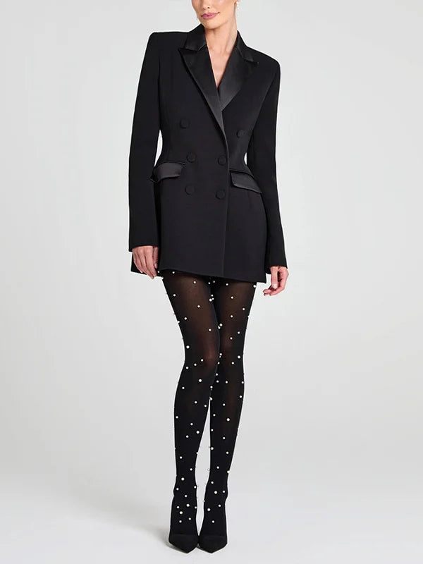 G&S Milano™ | Blazer reversibile in satin nero con doppia fila di bottoni