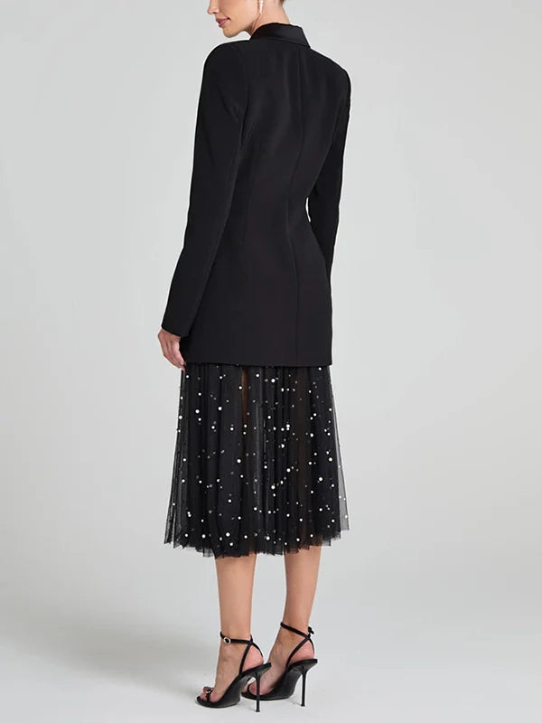 G&S Milano™ | Blazer reversibile in satin nero con doppia fila di bottoni