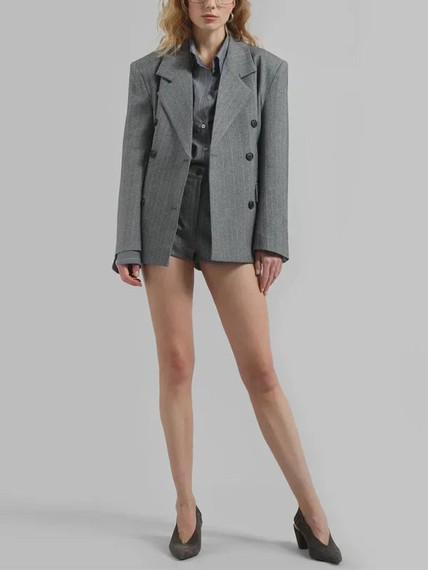 G&S Milano™ | Blazer Grigio Striato con Cintura