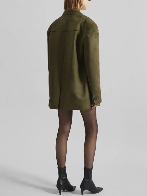 G&S Milano™ | Blazer Oversize in Suede Verde Militare