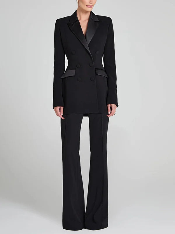 G&S Milano™ | Blazer reversibile in satin nero con doppia fila di bottoni