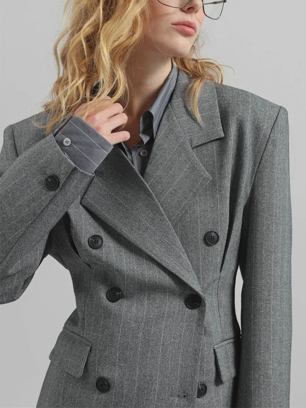 G&S Milano™ | Blazer Grigio Striato con Cintura