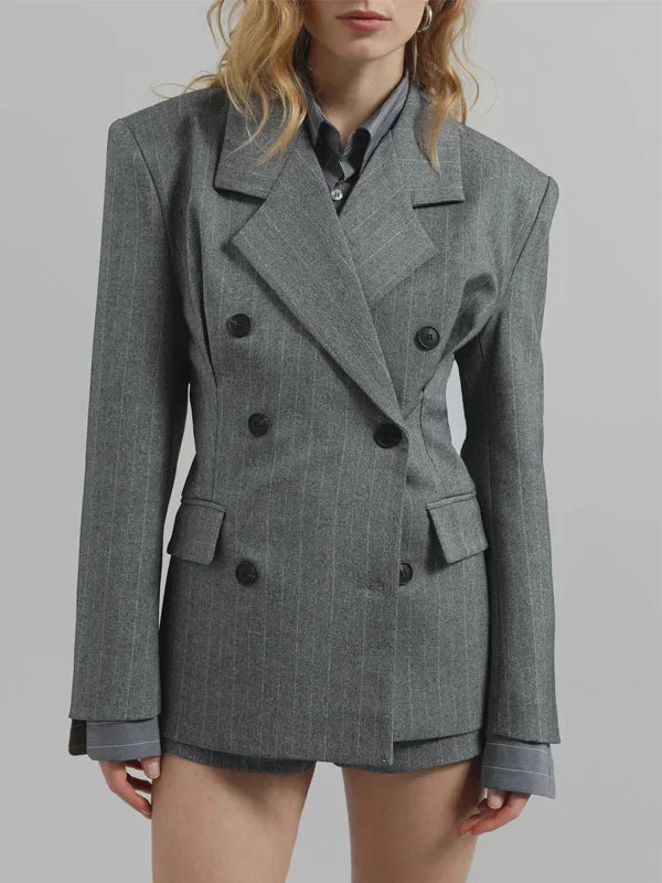 G&S Milano™ | Blazer Grigio Striato con Cintura