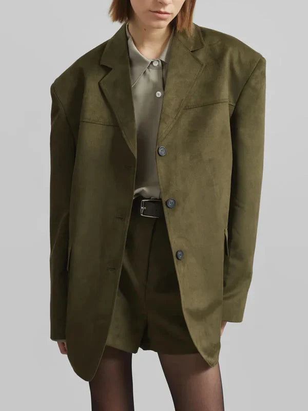 G&S Milano™ | Blazer Oversize in Suede Verde Militare
