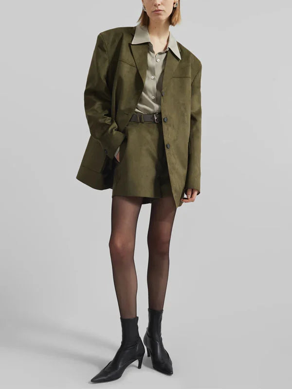G&S Milano™ | Blazer Oversize in Suede Verde Militare
