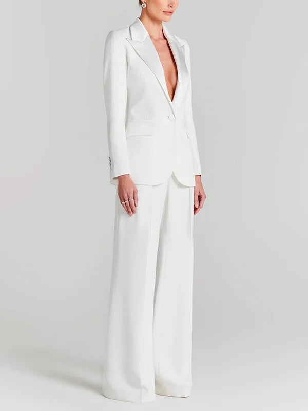 G&S Milano™ | Blazer Bianco a Un Bottone con Collo Pieghettato