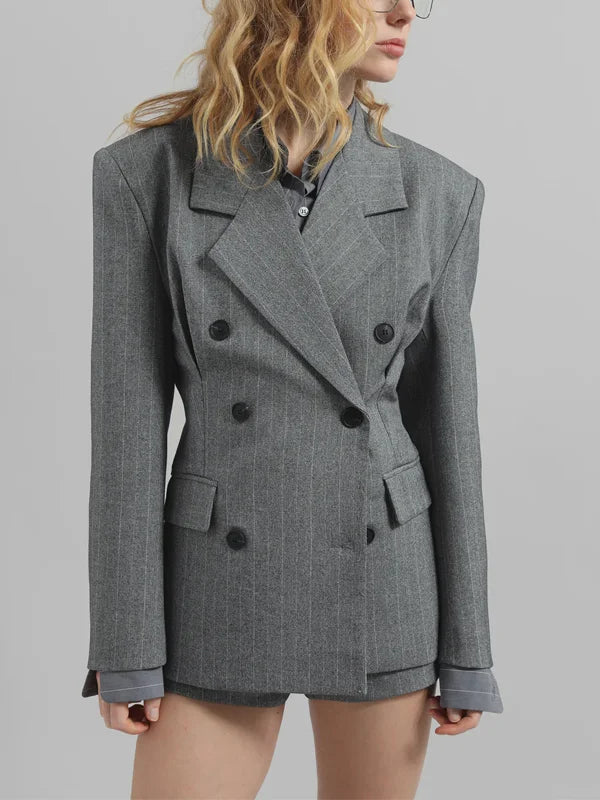 G&S Milano™ | Blazer Grigio Striato con Cintura