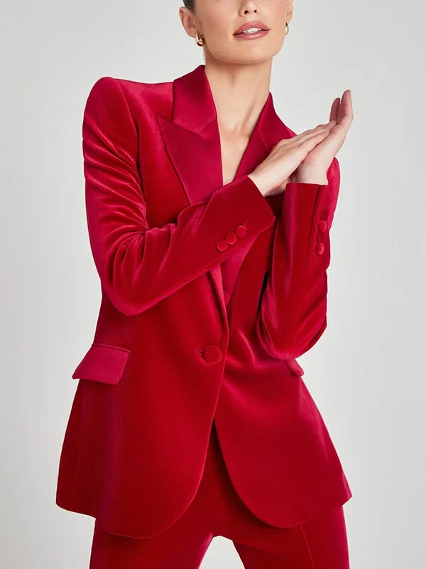G&S Milano™ | Blazer in Velluto Rosso con Revers a Picco