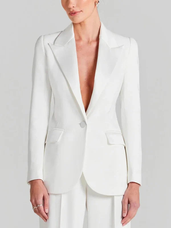 G&S Milano™ | Blazer Bianco a Un Bottone con Collo Pieghettato