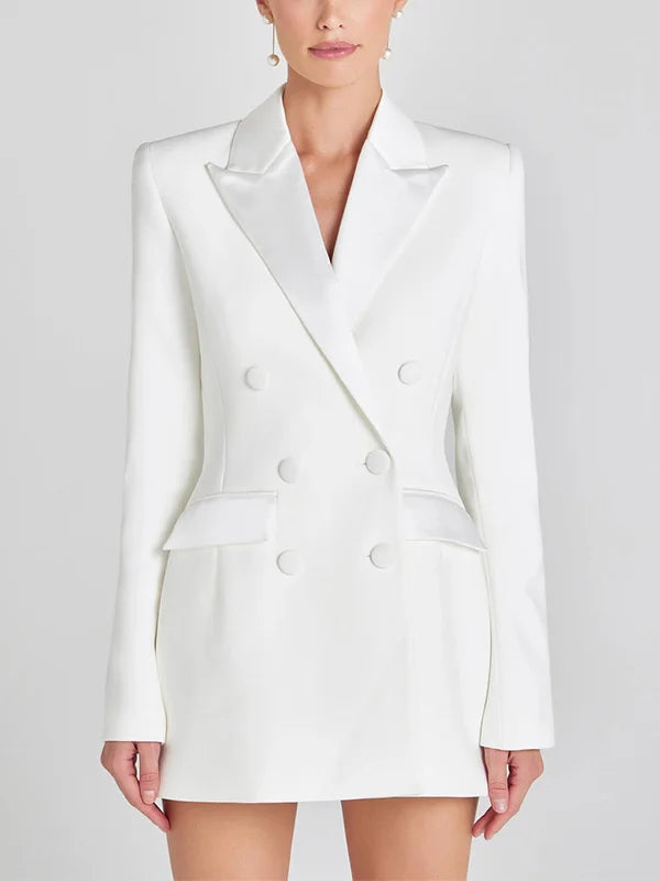 G&S Milano™ | Blazer Bianco Doppiopetto in Raso