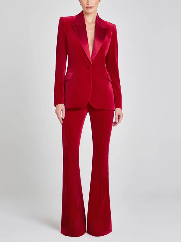 G&S Milano™ | Blazer in Velluto Rosso con Revers a Picco