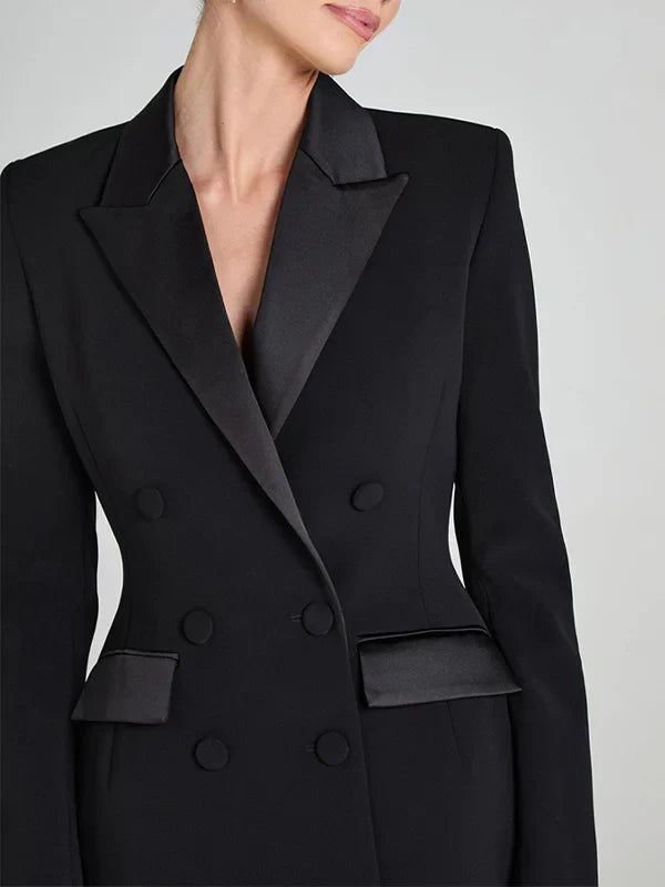 G&S Milano™ | Blazer reversibile in satin nero con doppia fila di bottoni