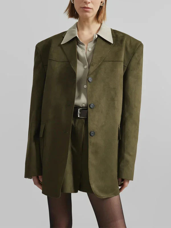 G&S Milano™ | Blazer Oversize in Suede Verde Militare