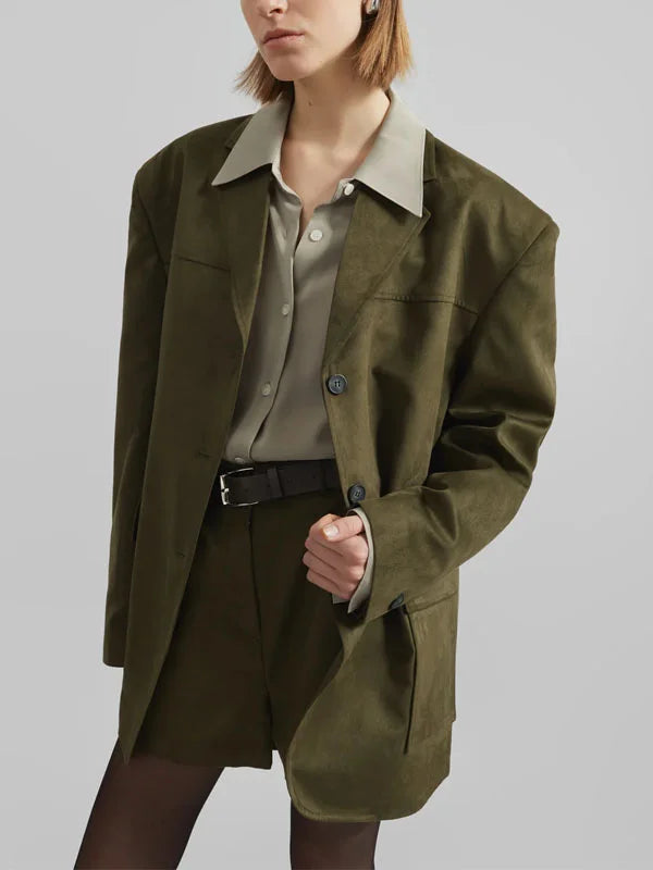 G&S Milano™ | Blazer Oversize in Suede Verde Militare