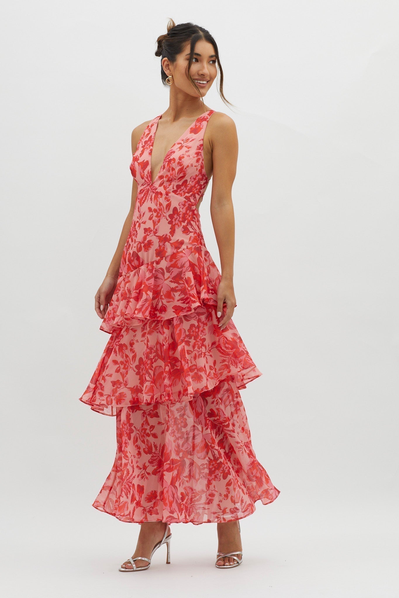 G&S Milano™ | Abito Volant Estivo Rosso Floreale
