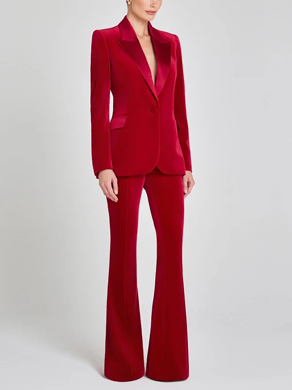 G&S Milano™ | Blazer in Velluto Rosso con Revers a Picco