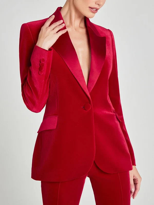 G&S Milano™ | Blazer in Velluto Rosso con Revers a Picco