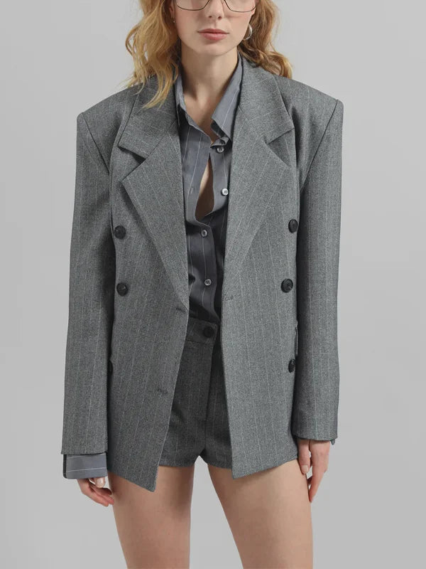 G&S Milano™ | Blazer Grigio Striato con Cintura